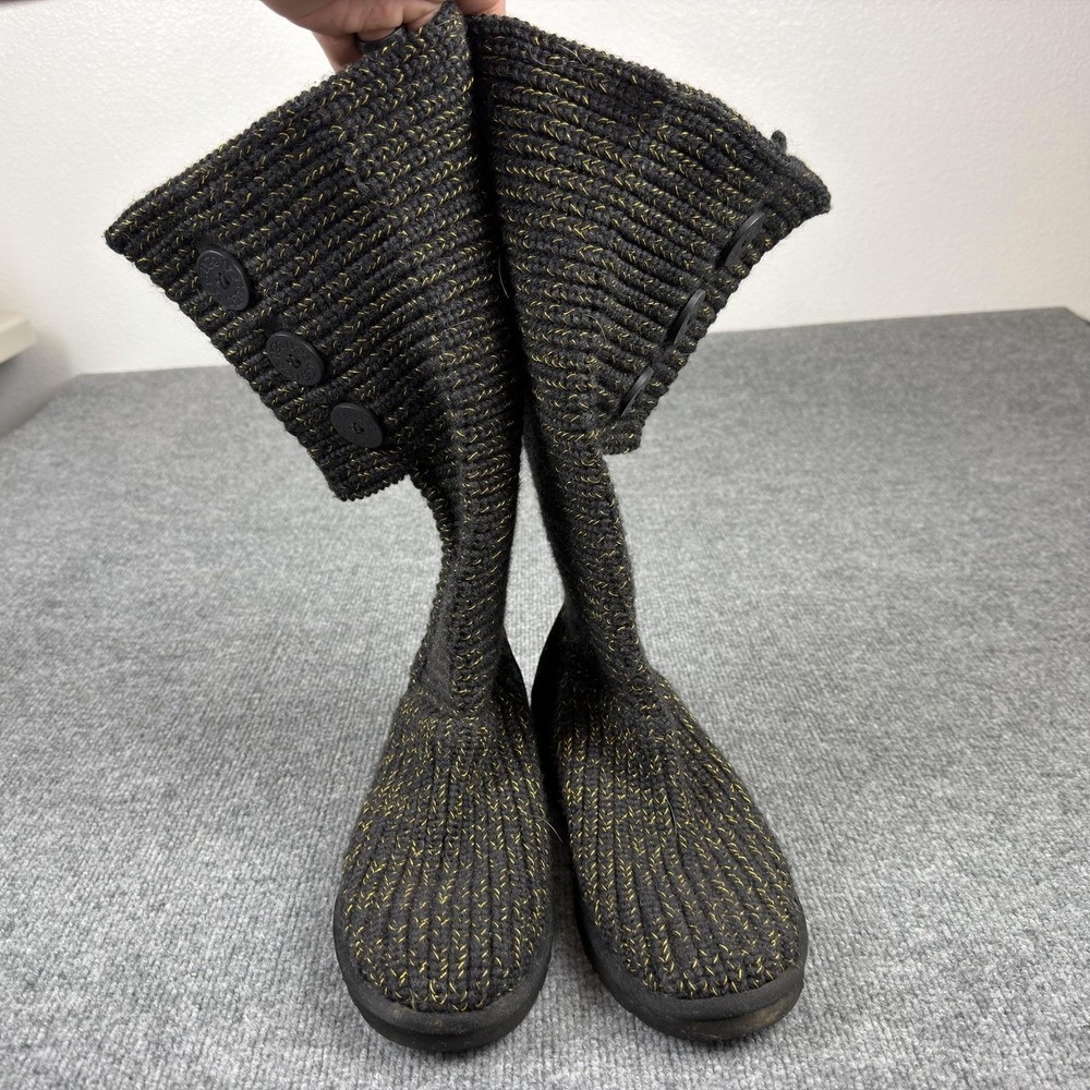 UGG Boots Womens Size 8 Gray Knit Button Tall Shearling Style Winter Model 1876